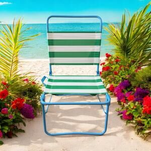 IKEA STRANDON White, Green & Blue Beach Chair (Folds Up)